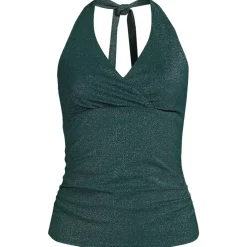 Women's Chlorine Resistant Shine V-neck Halter Tankini Swimsuit Top