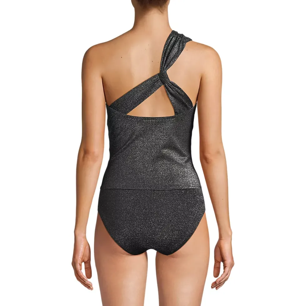 Women's Chlorine Resistant Shine Shirred One Shoulder Tankini Swimsuit Top