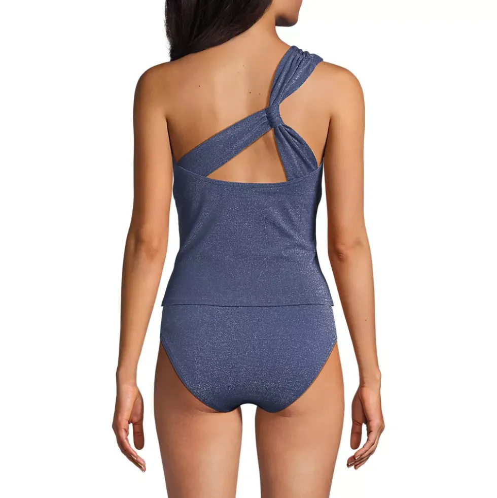 Women's Chlorine Resistant Shine Shirred One Shoulder Tankini Swimsuit Top