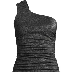 Women's Chlorine Resistant Shine Shirred One Shoulder Tankini Swimsuit Top