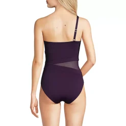 Women's Chlorine Resistant Smoothing Control Mesh High Leg One Shoulder One Piece Swimsuit