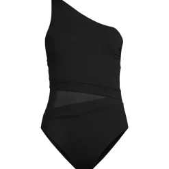 Women's Chlorine Resistant Smoothing Control Mesh High Leg One Shoulder One Piece Swimsuit