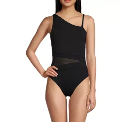 Women's Chlorine Resistant Smoothing Control Mesh High Leg One Shoulder One Piece Swimsuit