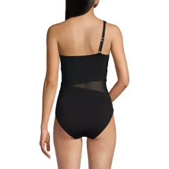 Women's Chlorine Resistant Smoothing Control Mesh High Leg One Shoulder One Piece Swimsuit
