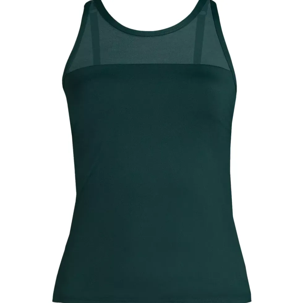 Women's Chlorine Resistant Smoothing Control Mesh High Neck Tankini Swimsuit Top