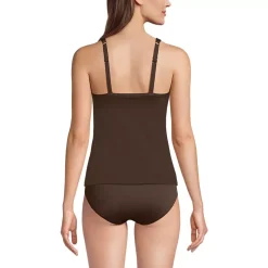 Women's Chlorine Resistant Smoothing Control Mesh High Neck Tankini Swimsuit Top