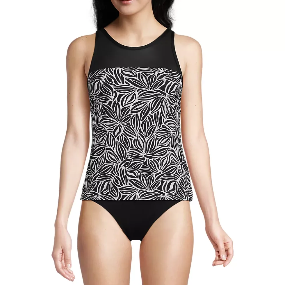 Women's Chlorine Resistant Smoothing Control Mesh High Neck Tankini Swimsuit Top