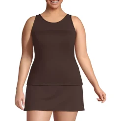 Women's Chlorine Resistant Smoothing Control Mesh High Neck Tankini Swimsuit Top