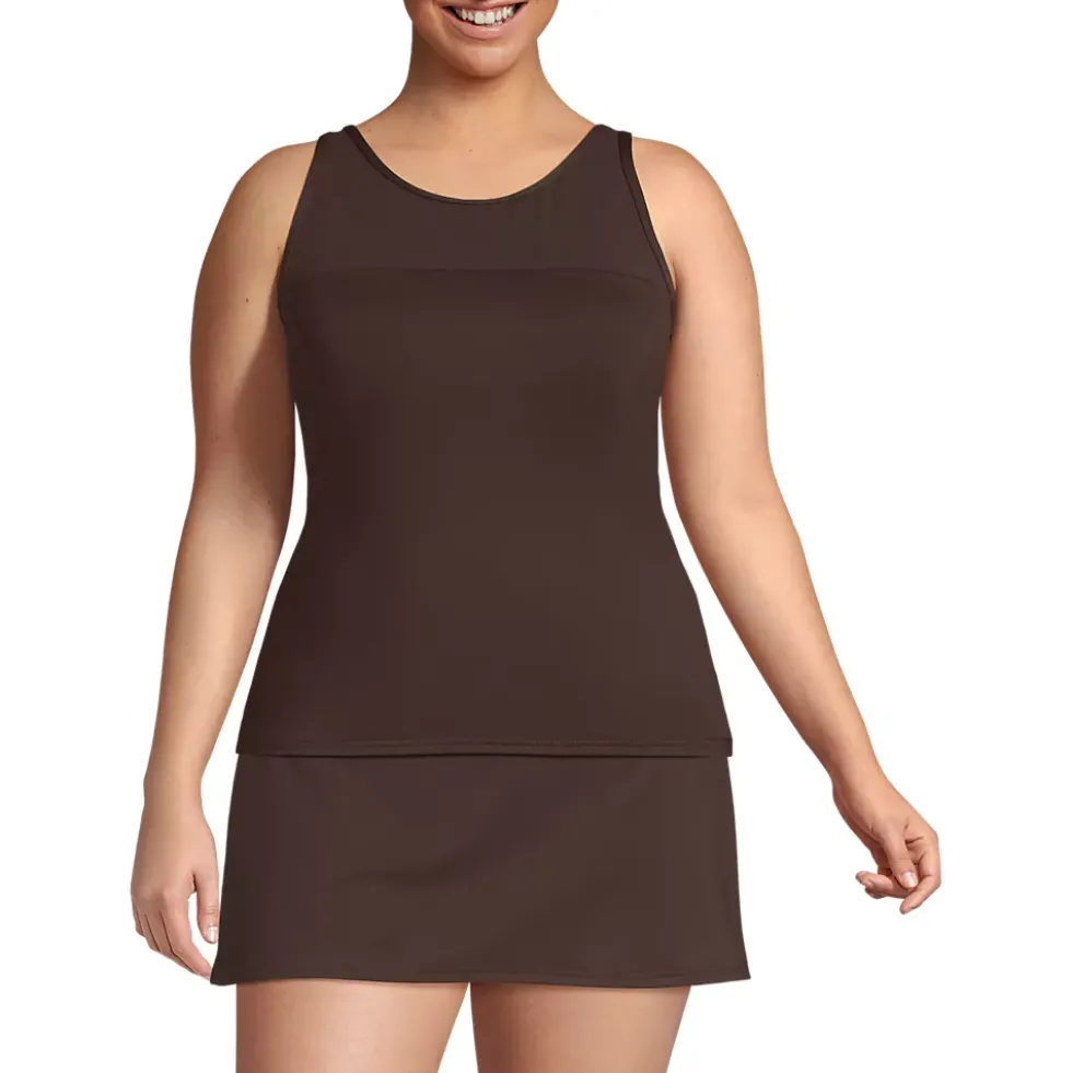 Women's Chlorine Resistant Smoothing Control Mesh High Neck Tankini Swimsuit Top