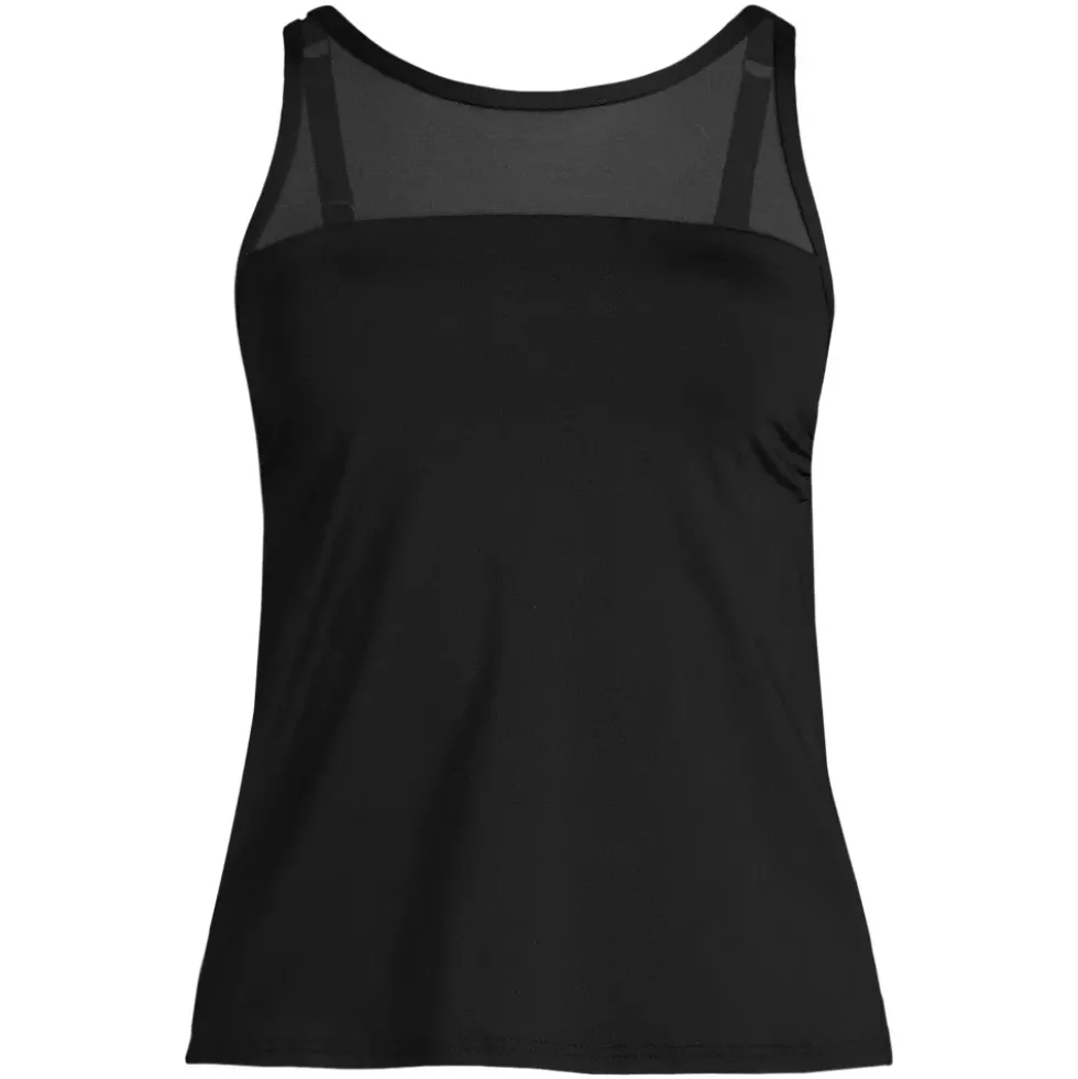 Women's Chlorine Resistant Smoothing Control Mesh High Neck Tankini Swimsuit Top