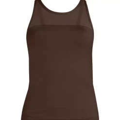 Women's Chlorine Resistant Smoothing Control Mesh High Neck Tankini Swimsuit Top