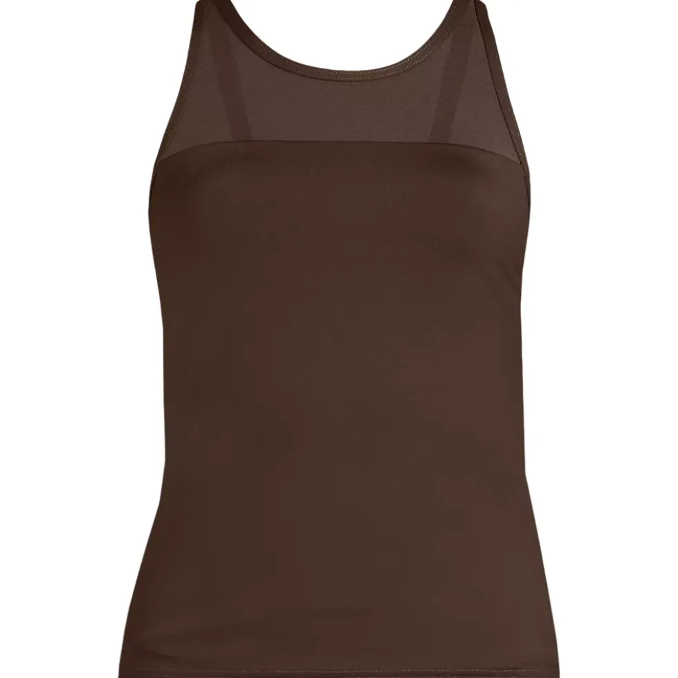 Women's Chlorine Resistant Smoothing Control Mesh High Neck Tankini Swimsuit Top
