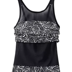Women's Chlorine Resistant Smoothing Control Mesh High Neck Tankini Swimsuit Top