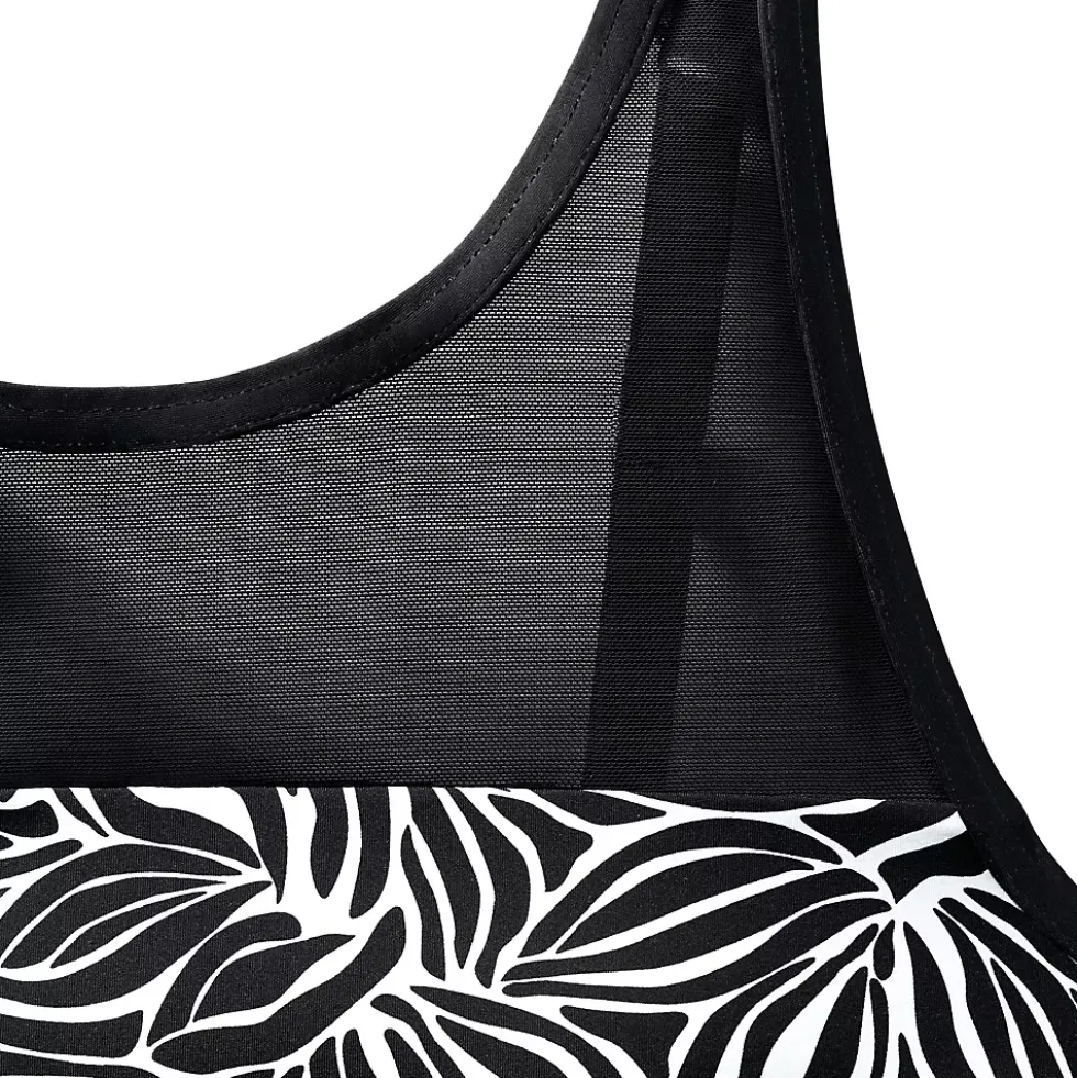 Women's Chlorine Resistant Smoothing Control Mesh High Neck Tankini Swimsuit Top
