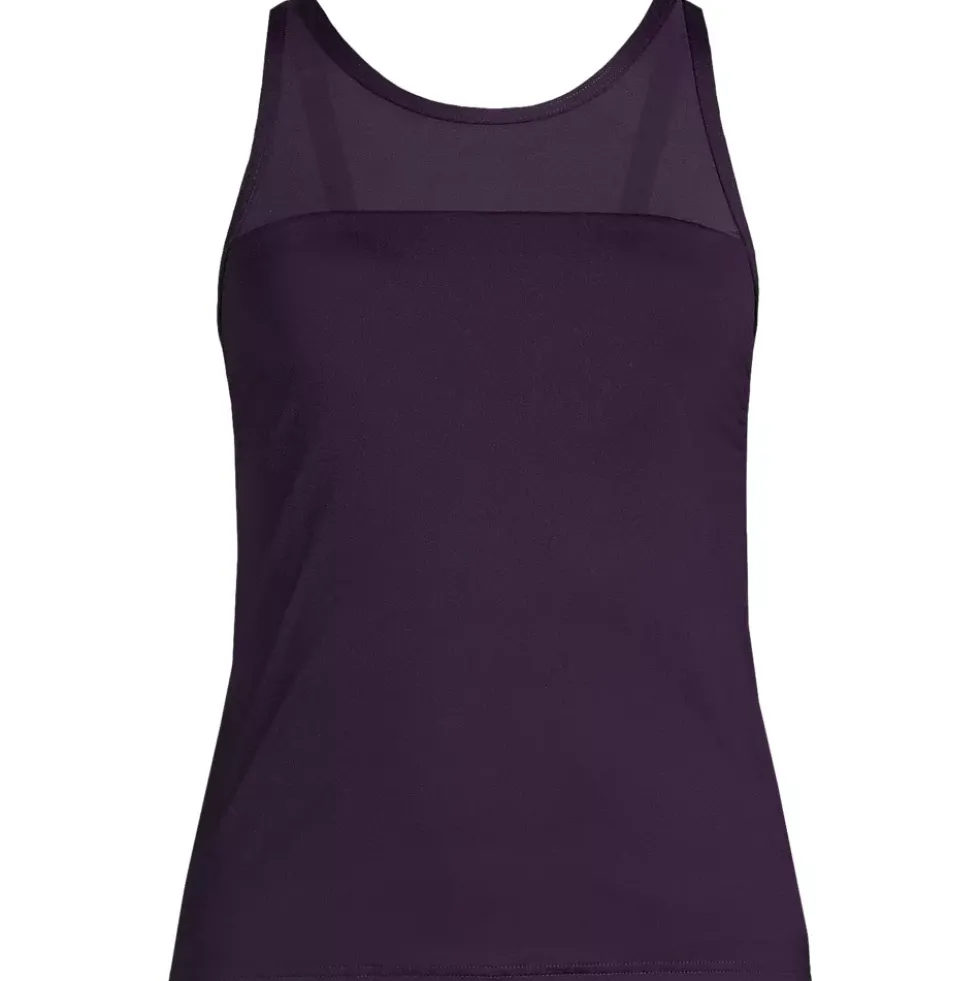 Women's Chlorine Resistant Smoothing Control Mesh High Neck Tankini Swimsuit Top