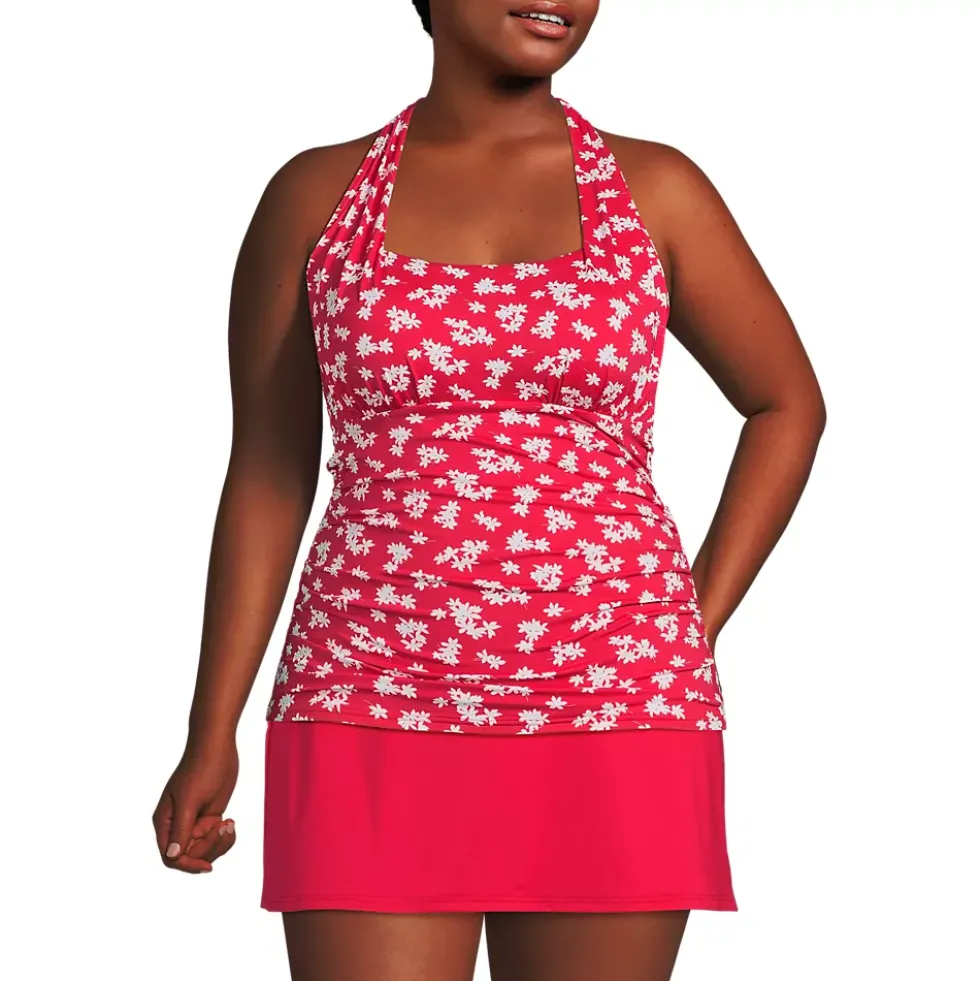 Women's Chlorine Resistant Square Neck Halter Tankini Swimsuit Top