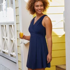 Women's Chlorine Resistant Tummy Control Surplice Wrap Swim Dress One Piece Swimsuit