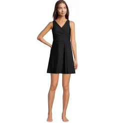 Women's Chlorine Resistant Tummy Control Surplice Wrap Swim Dress One Piece Swimsuit
