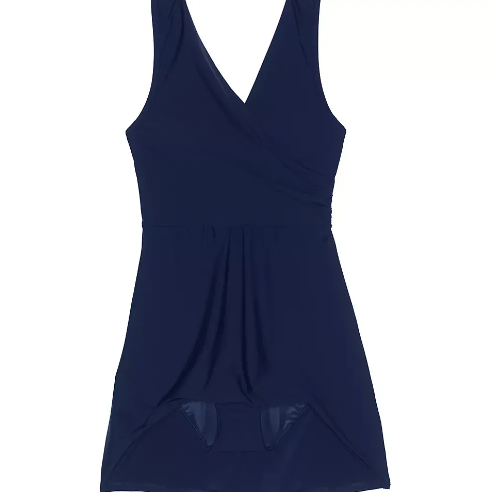 Women's Chlorine Resistant Tummy Control Surplice Wrap Swim Dress One Piece Swimsuit