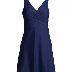 Women's Chlorine Resistant Tummy Control Surplice Wrap Swim Dress One Piece Swimsuit