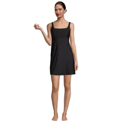 Women's Chlorine Resistant Tummy Control Square Neck Swim Dress One Piece Swimsuit with Shorts