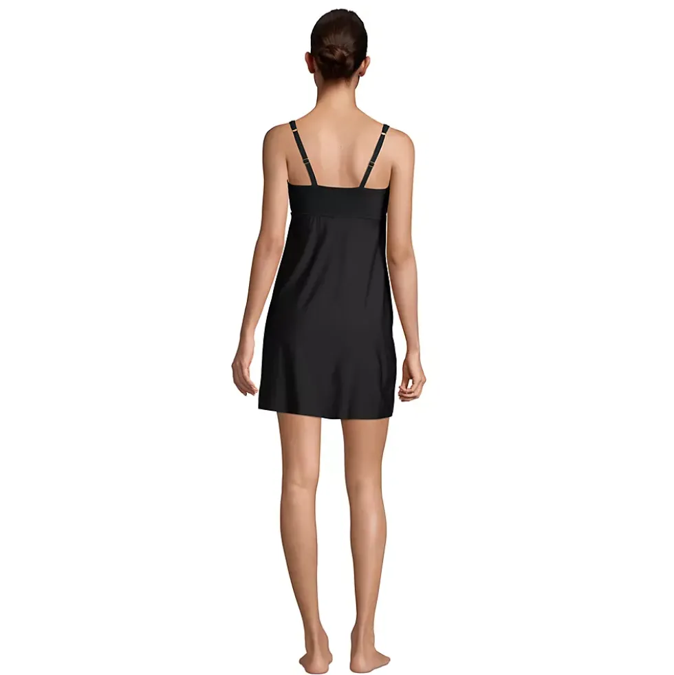 Women's Chlorine Resistant Tummy Control Square Neck Swim Dress One Piece Swimsuit with Shorts
