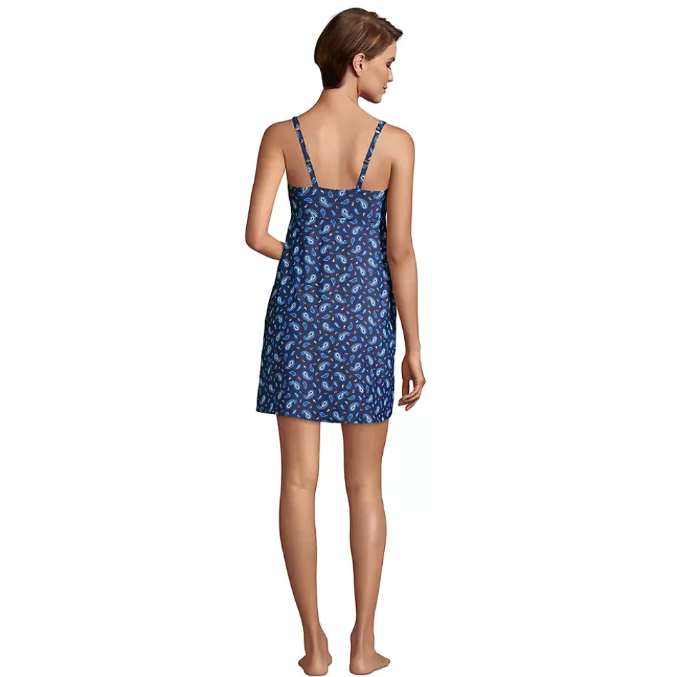 Women's Chlorine Resistant Tummy Control Square Neck Swim Dress One Piece Swimsuit with Shorts
