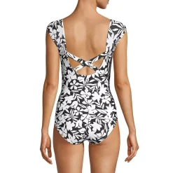 Women's Chlorine Resistant Tummy Control Cap Sleeve X-Back One Piece Swimsuit