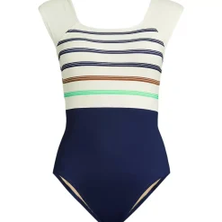 Women's Chlorine Resistant Tummy Control Cap Sleeve X-Back One Piece Swimsuit
