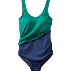 Women's Chlorine Resistant V Neck One Piece Fauxkini Swimsuit