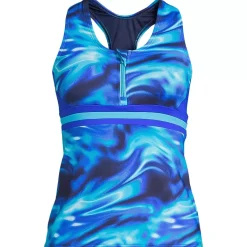 Women's Chlorine Resistant Zip Front Tankini Swimsuit Top