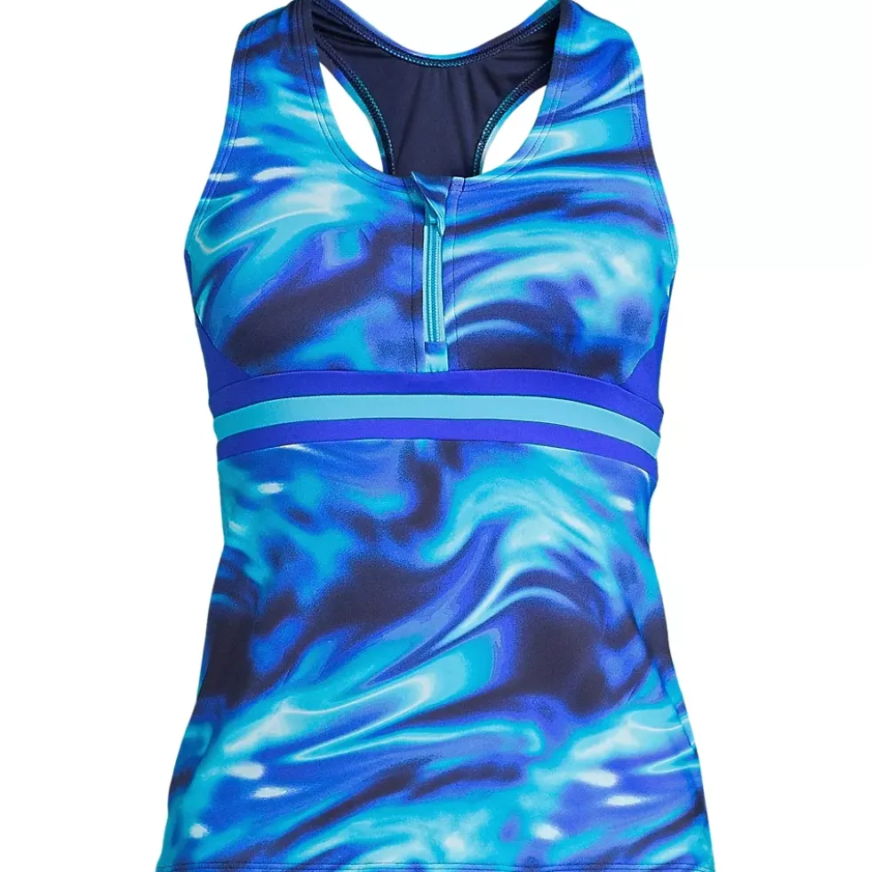 Women's Chlorine Resistant Zip Front Tankini Swimsuit Top