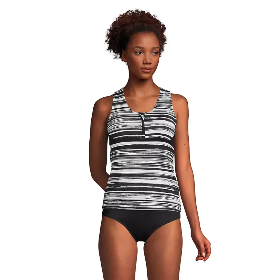 Women's Chlorine Resistant Zip Front Tankini Swimsuit Top