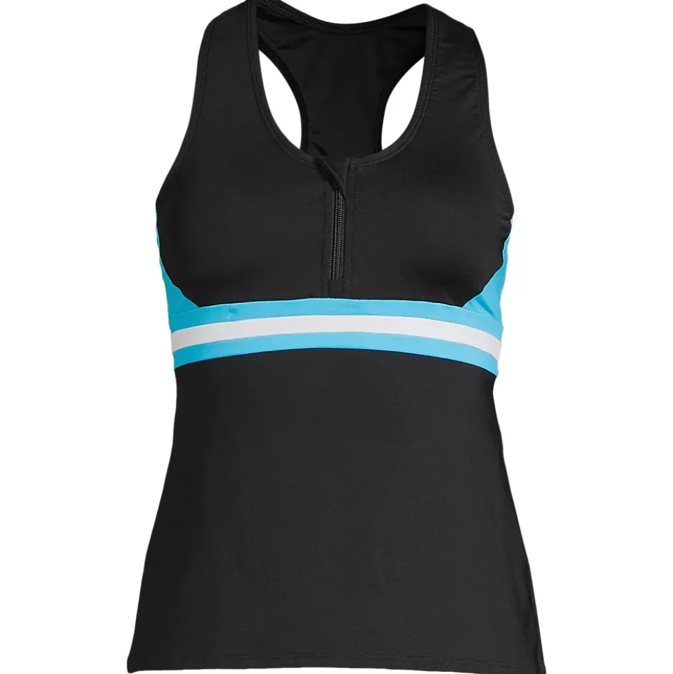 Women's Chlorine Resistant Zip Front Tankini Swimsuit Top