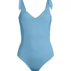 Women's Chorine Resistant Tie Shoulder V-neck High Leg One Piece Swimsuit