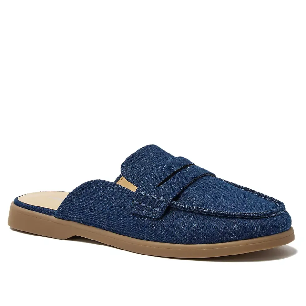 Women's Comfort Slip On Denim Penny Loafer Mules