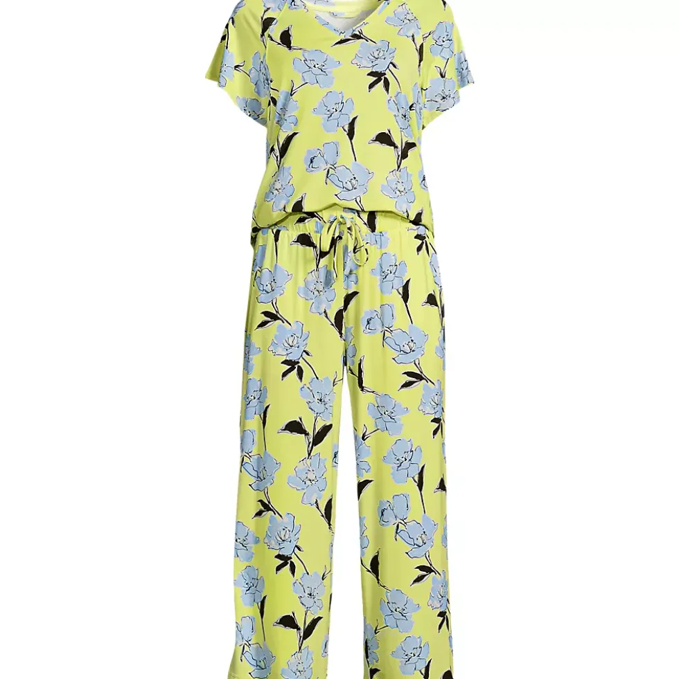 Women's Cooling Pajama Set - Short Sleeve Top and Crop Pants