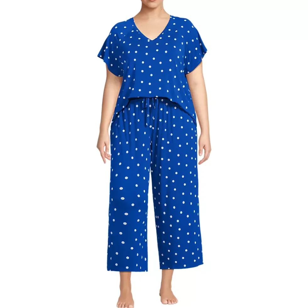 Women's Cooling Pajama Set - Short Sleeve Top and Crop Pants