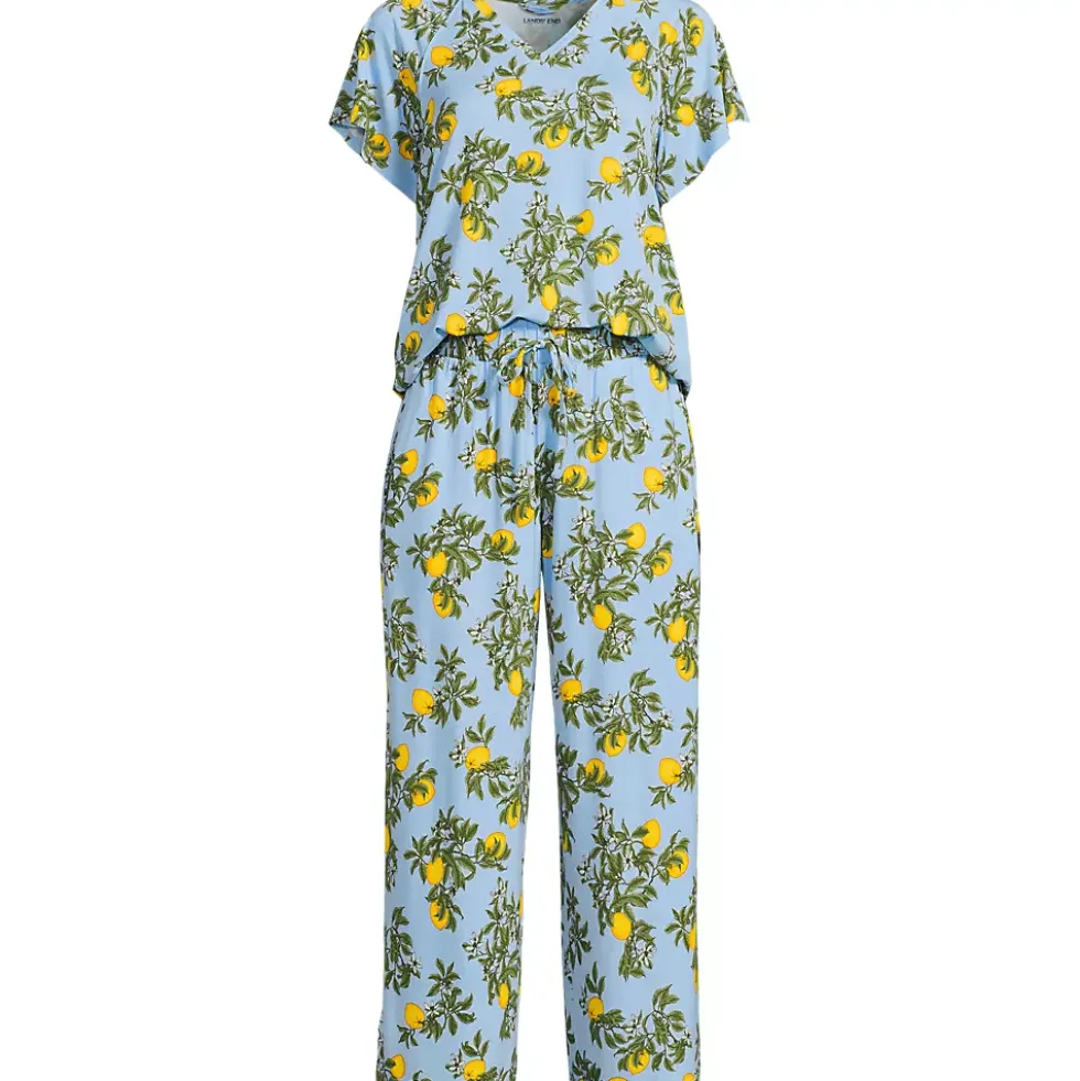 Women's Cooling Pajama Set - Short Sleeve Top and Crop Pants