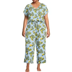 Women's Cooling Pajama Set - Short Sleeve Top and Crop Pants