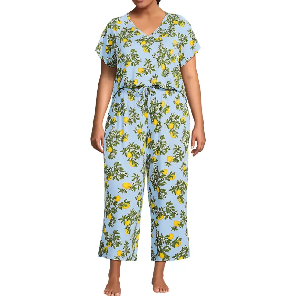 Women's Cooling Pajama Set - Short Sleeve Top and Crop Pants