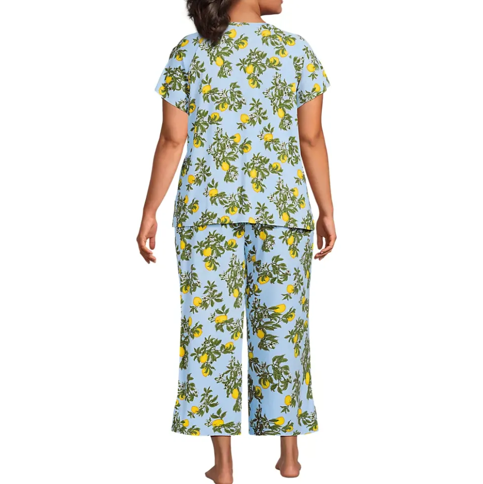 Women's Cooling Pajama Set - Short Sleeve Top and Crop Pants
