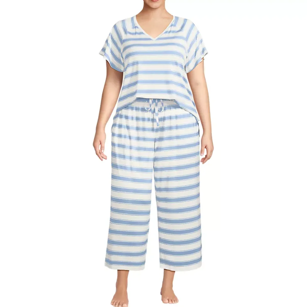 Women's Cooling Pajama Set - Short Sleeve Top and Crop Pants