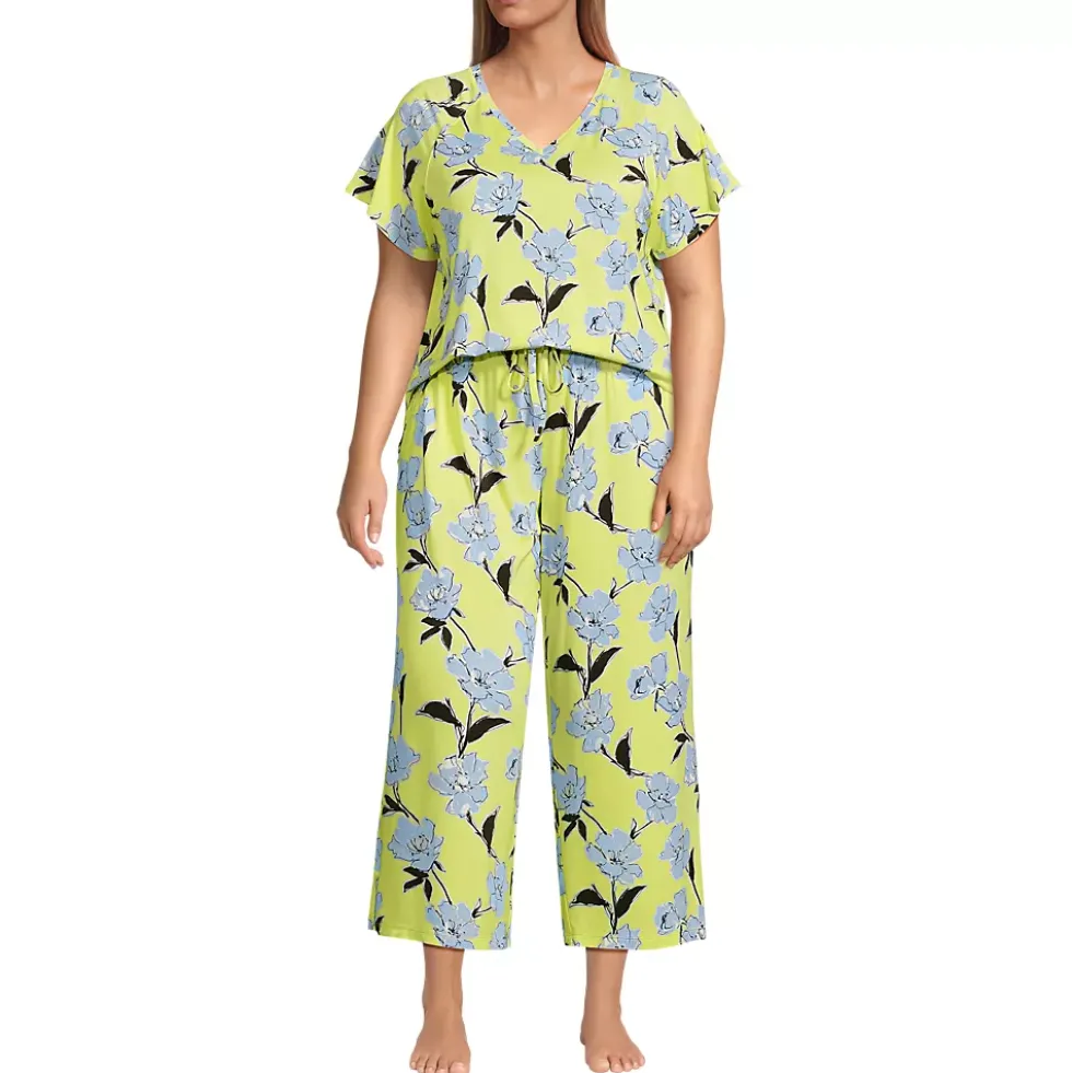 Women's Cooling Pajama Set - Short Sleeve Top and Crop Pants