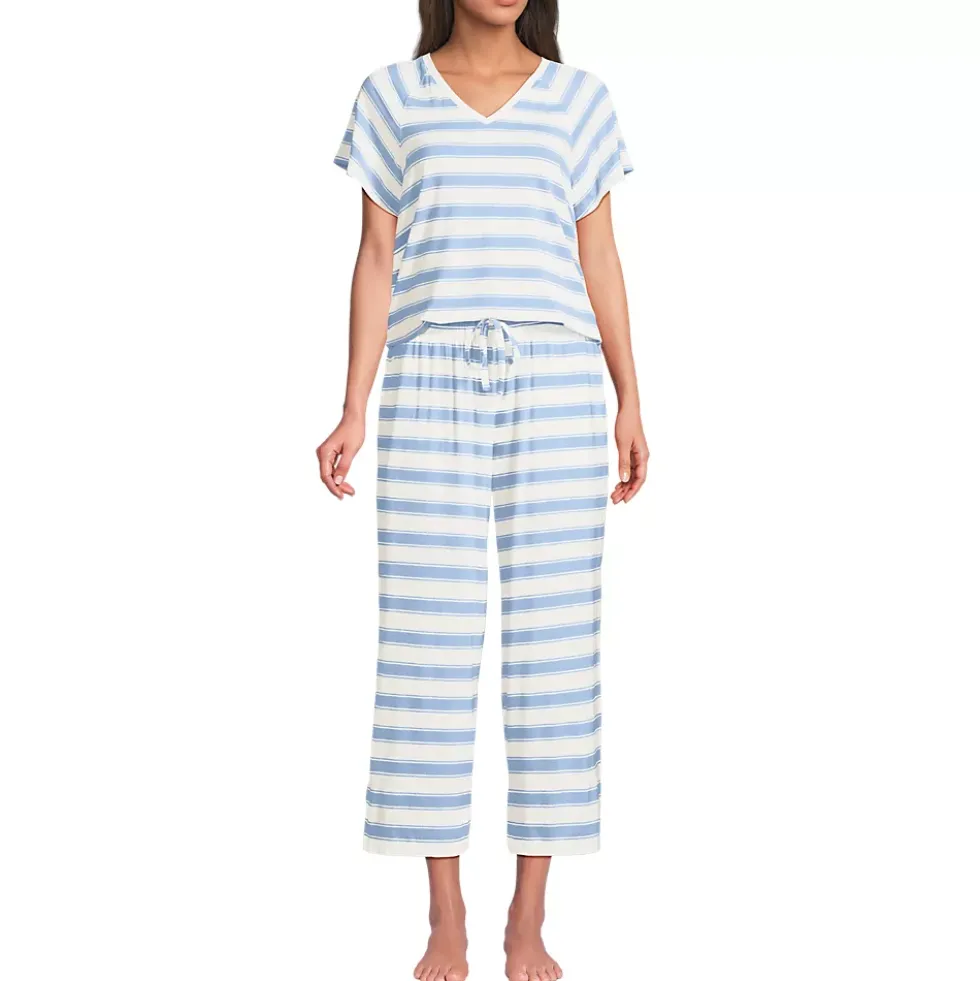 Women's Cooling Pajama Set - Short Sleeve Top and Crop Pants