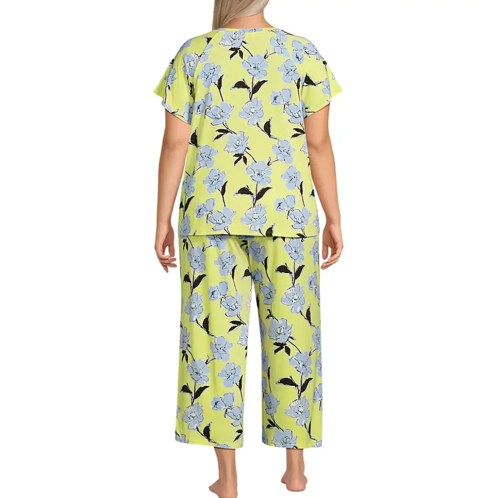 Women's Cooling Pajama Set - Short Sleeve Top and Crop Pants