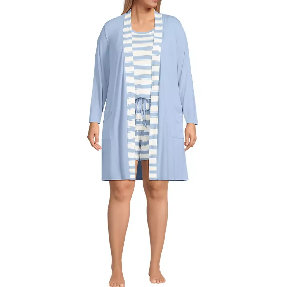 Women's Cooling 3 Piece Pajama Set - Robe Tank and Shorts
