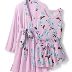 Women's Cooling 3 Piece Pajama Set - Robe Tank and Shorts