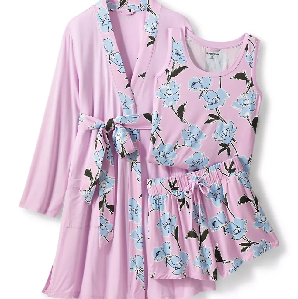 Women's Cooling 3 Piece Pajama Set - Robe Tank and Shorts