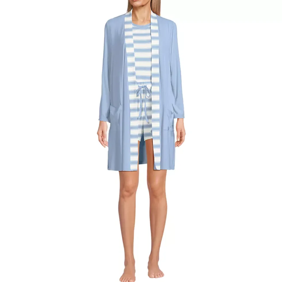 Women's Cooling 3 Piece Pajama Set - Robe Tank and Shorts
